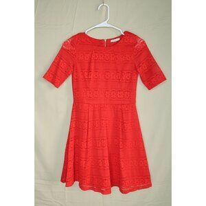 Copper Key Girls Dress Pleated Red Crocheted Short Sleeve Nylon Large